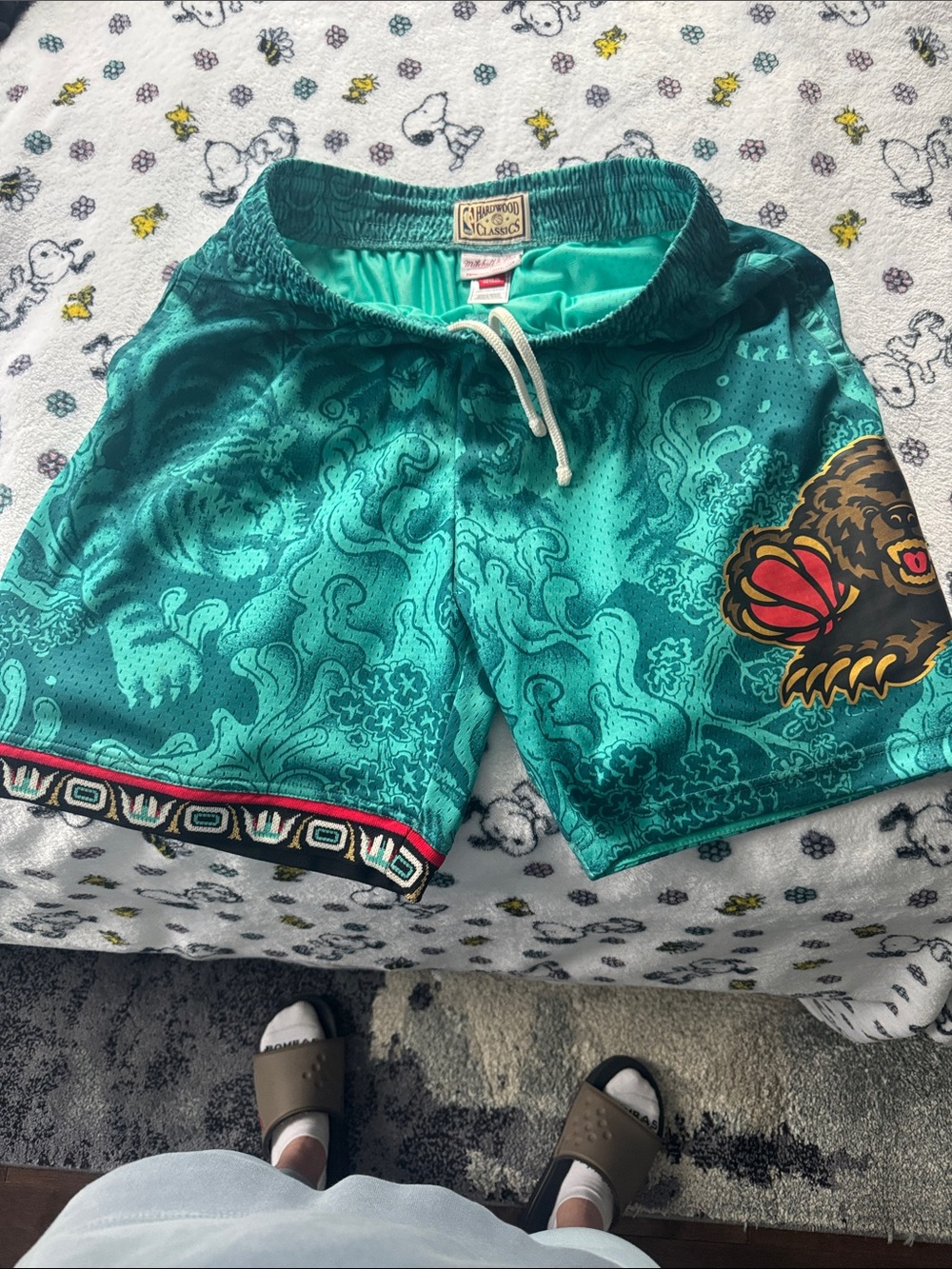 Mitchell & Ness Teal Athletic Shorts with Multicolor Trim